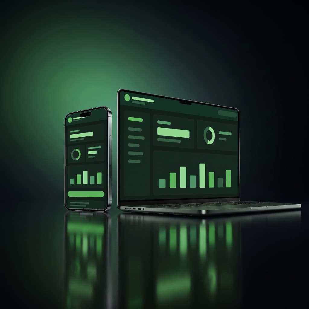 Laptop and phone showing a custom software dashboard.