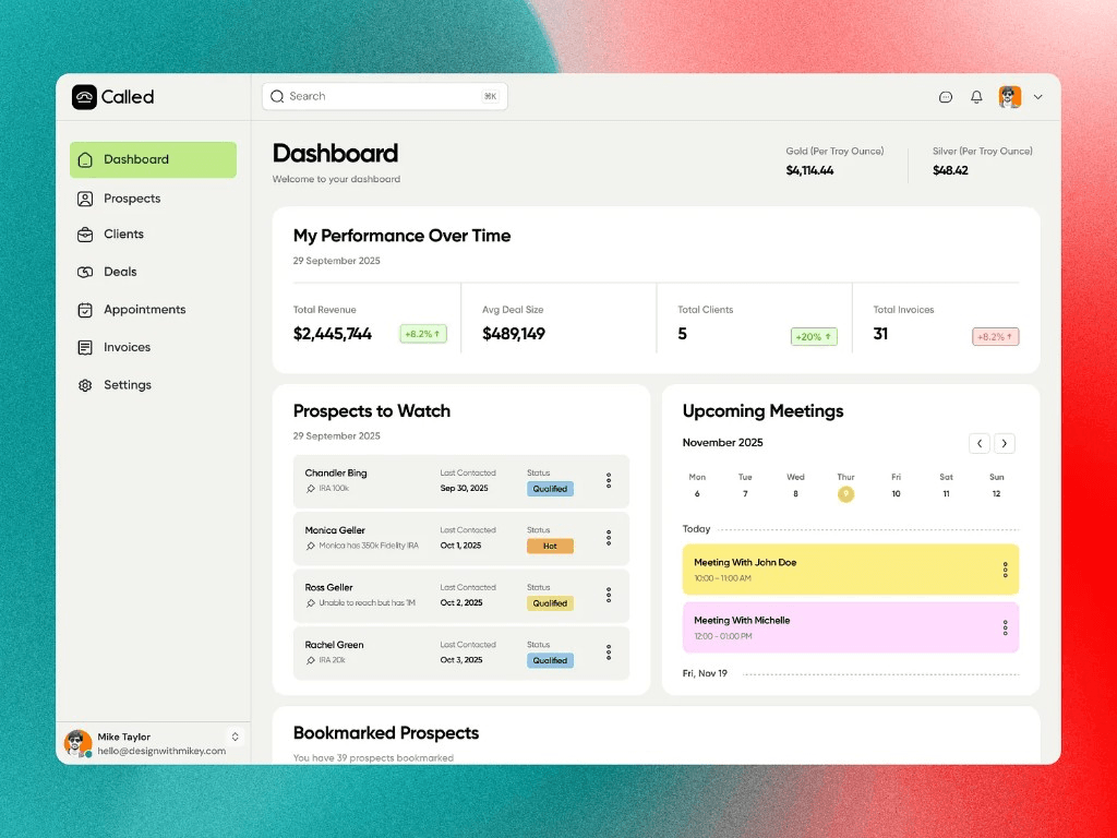 Custom CRM dashboard mockup
