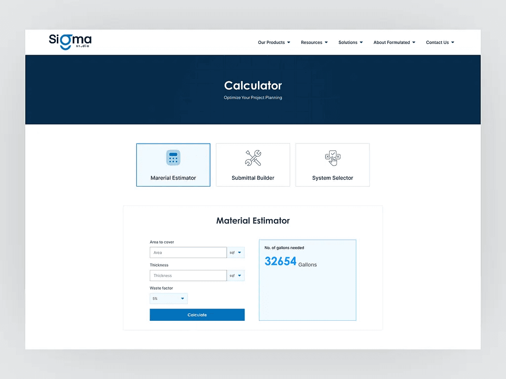 Custom quote and pricing calculator mockup